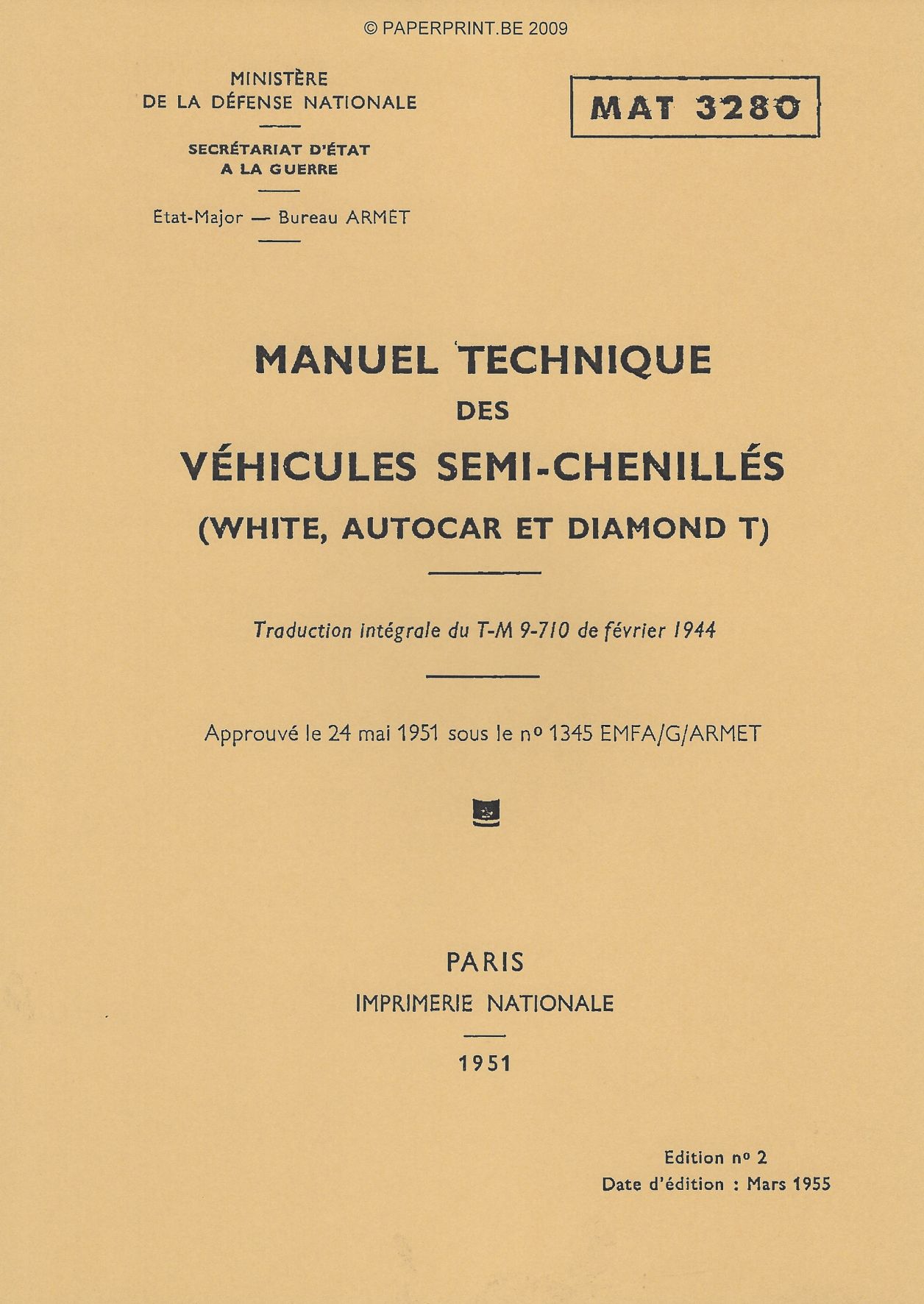 TM 9-710 FR VEHICULES SEMI-CHENILLES (WHITE, AUTOCAR ET DIAMOND T)
